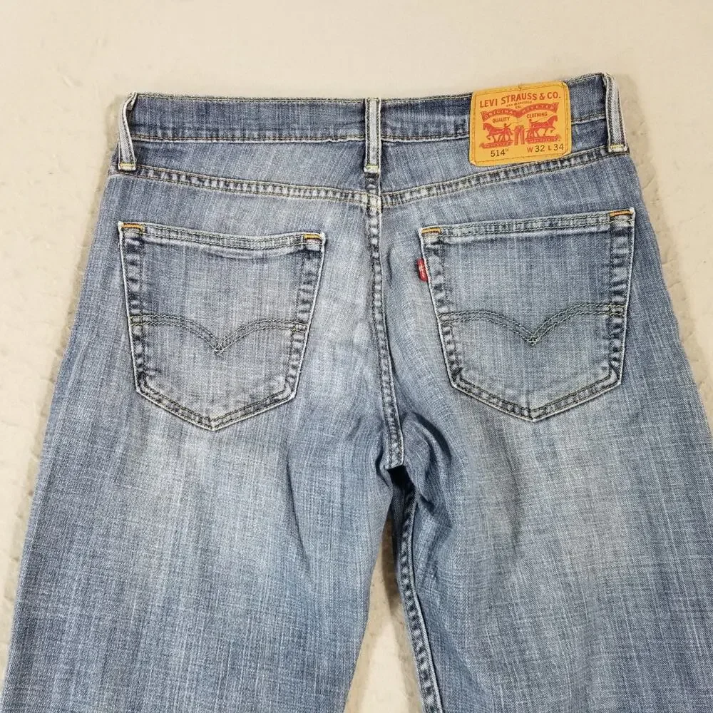 Levi's 514 jeans men's 32x34 regular fit straight blue stretch denim pants retro
